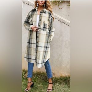 NWT-PUWEI Women's Casual Lapel Button Down Long Plaid Shirt Coat Tartan Shacket